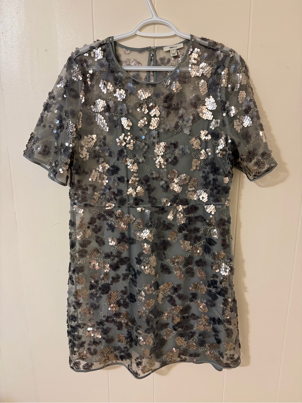 Sequin Embellished Short Sleeve Dress - Gray/ Silver